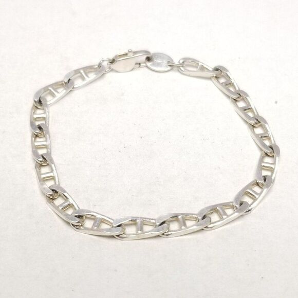 Vintage Anchor Link Chain Bracelet, Silver Tone, 7 Inches Long, Signe GS - Picture 2 of 7